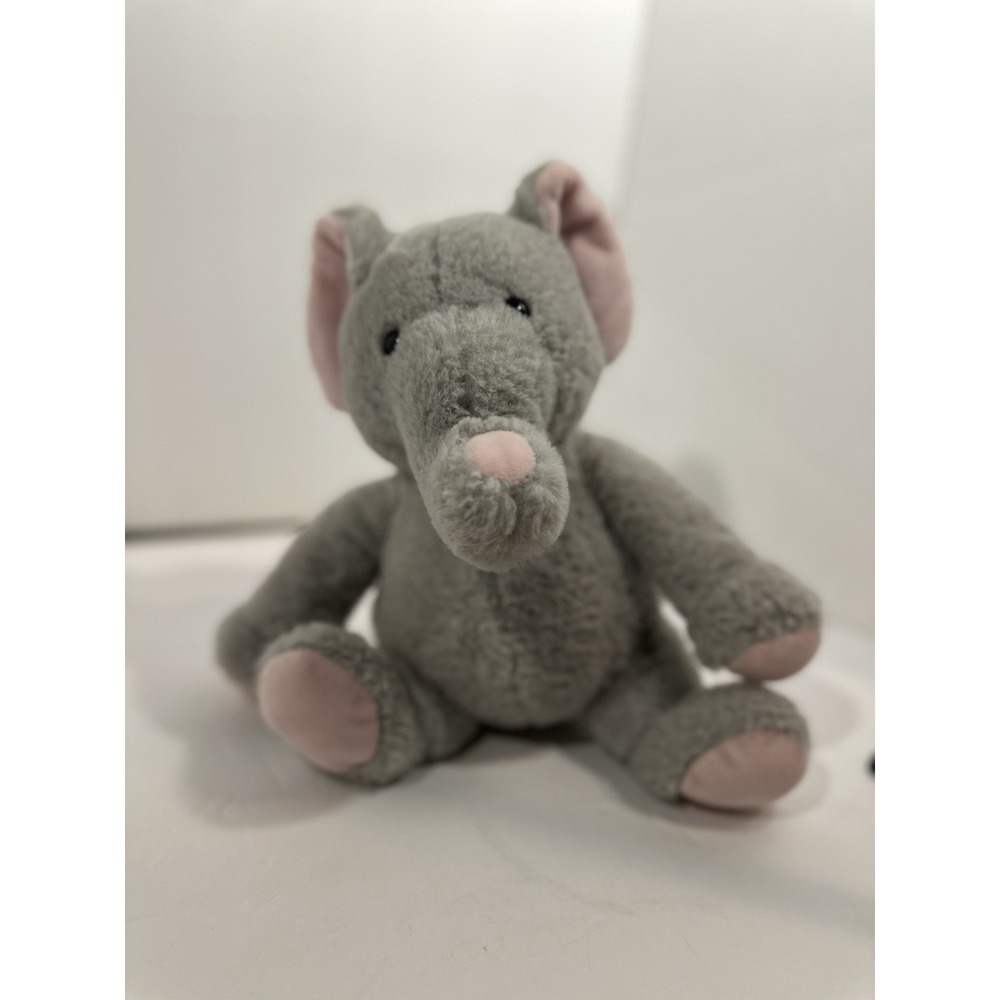 Napco Gray Baby Elephant Plush Gray Pink Sitting 9" Stuffed Animal Toy